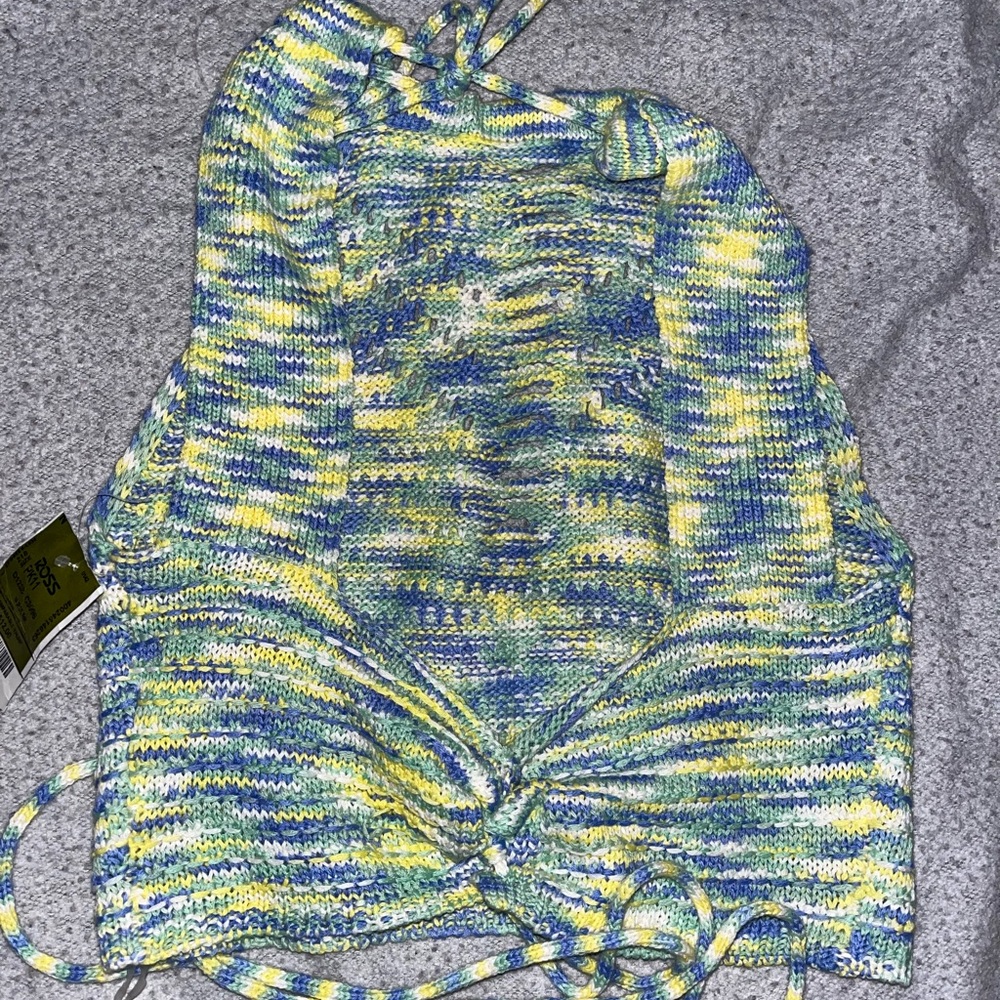 Halter Knitted Top Green Color/Combo
